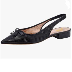 Zszszsu Black Bow Slingback Pointed Toe Low Heel Perforated Slip On Sandals